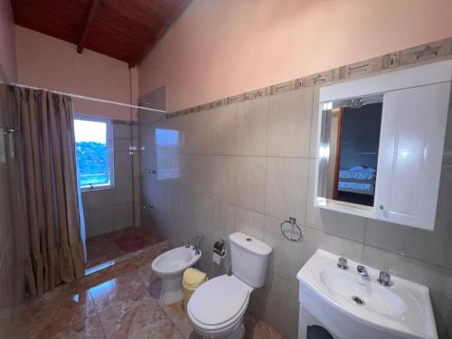 La salle de bains est pourvue de toilettes et d'un lavabo. dans l'établissement Avista al Rio, à Puerto Iguazú