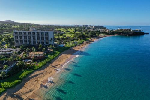 an aerial view of a beach and the ocean at Royal Lahaina Resort & Bungalows in Lahaina