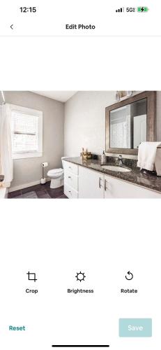 two pictures of a bathroom with a sink and a toilet at Home away from home in San Antonio