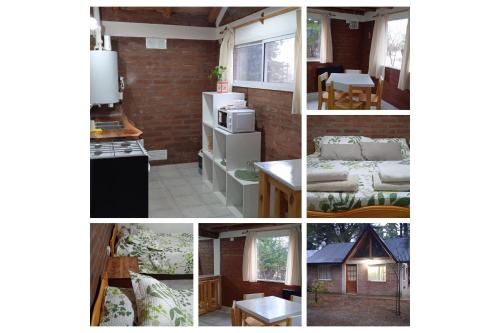 eine Collage mit Fotos von einer Küche und einem Haus in der Unterkunft Cabaña Rayen in Esquel
