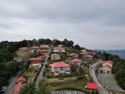 a group of houses on a hill with a train at Tarika Resort & Spa , Chail in Chail
