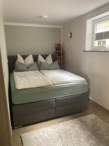 a bedroom with a bed in a room at Moderne großzügige Souterrainwohnung Zarrentin Gallin Schaalsee Natur Wald Wasser in Gallin