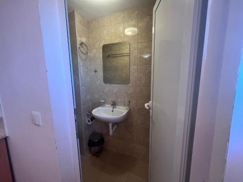 a small bathroom with a sink and a mirror at Guest House Kolev 2 in Sunny Beach