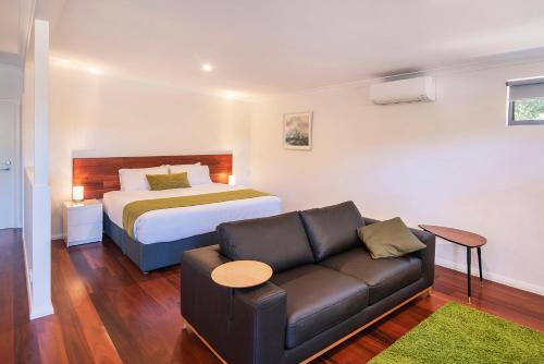 a bedroom with a bed and a couch and a bed at Karri Tree Studio Apartment in Margaret River Town
