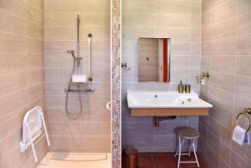 a bathroom with a sink and a shower at domaine d' Arcalis in Archiac