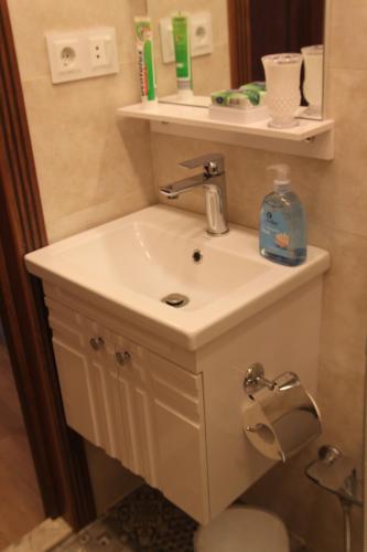 a bathroom with a white sink and a mirror at Hotel 1883 in Baku