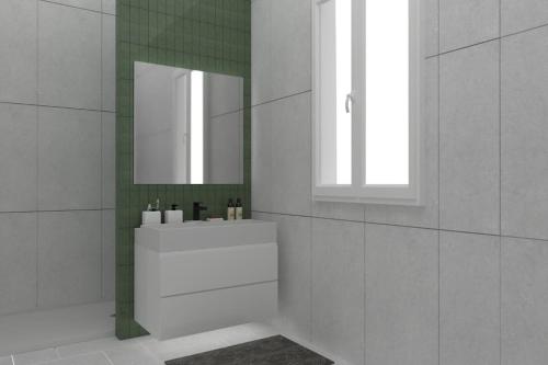 a bathroom with a white sink and a mirror at David Design Apartment centro storico in Caorle