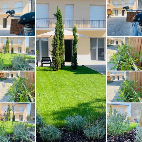 a collage of photos of a house with grass and plants at Sul VenTo del Po in Melara