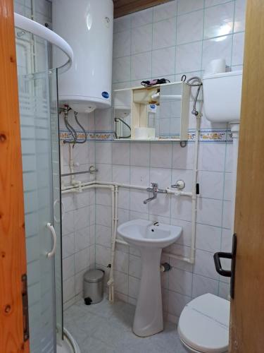 un piccolo bagno con lavandino e servizi igienici di Guesthouse Ukus Durmitora a Žabljak