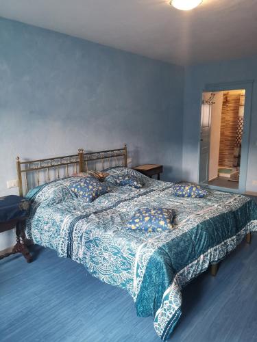 een slaapkamer met een bed met een kat erop bij La nuvola 2 in Sagliano Micca