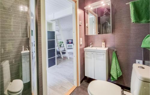 y baño con aseo, lavabo y espejo. en Stunning Home In Falkenberg With Kitchen, en Falkenberg