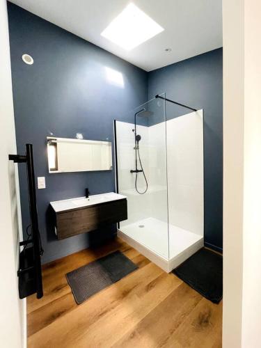 une salle de bain avec un lavabo et une douche en verre dans l'établissement Loft - Centre Ville, à Brest
