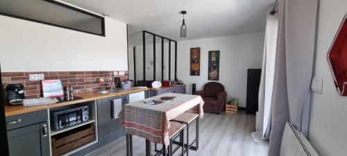 cocina con fregadero y encimera en Adorable gîte au calme, en Angliers