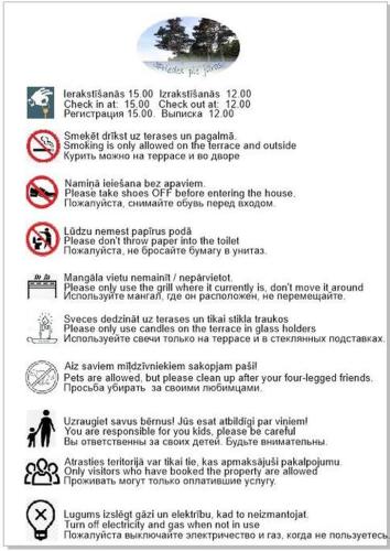 a screenshot of a sign with a list of dangers at 3Priedes pie jūras in Šķēde