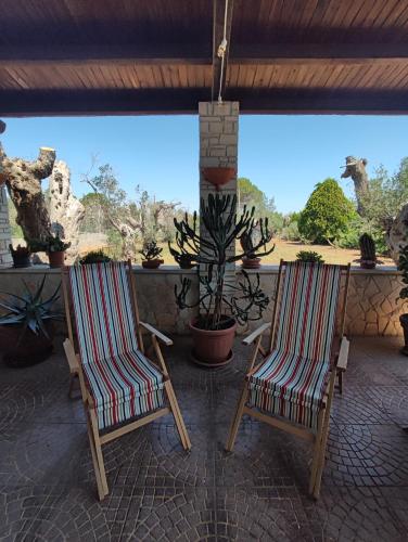 two rocking chairs sitting on a patio with a view at Contrada Macchia B&B in Tricase