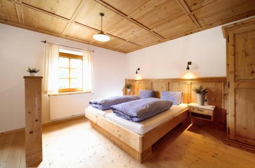 a bedroom with a bed in a room with a window at Ferienwohnungen Peisserhof in Sillian