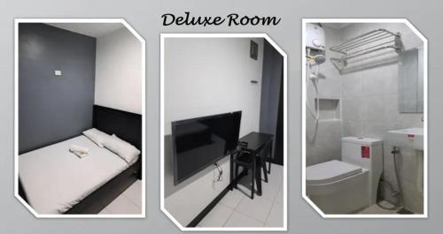 - deux photos d'une salle de bains avec lavabo et toilettes dans l'établissement SB LODGE TAGUIG, à Manille