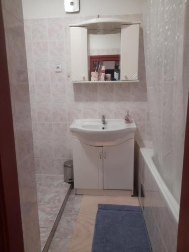 La salle de bains est pourvue d'un lavabo, d'un miroir et d'une baignoire. dans l'établissement Elpa, à Belgrade