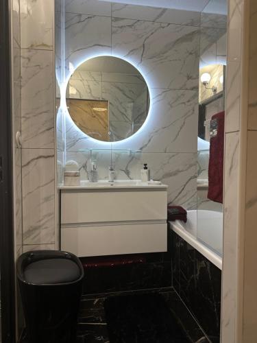 een badkamer met een wastafel en een spiegel bij Charme et Confort à Borderouge in Toulouse