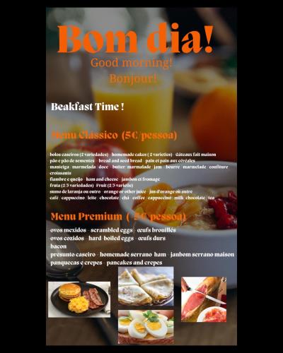 维拉·雷阿尔Moradia Activ Mar\Vão的一份自助早餐宣传单的页面