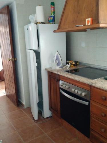 Il comprend une cuisine équipée d'un réfrigérateur blanc et d'une cuisinière. dans l'établissement Cuevas Alia, à Castilléjar
