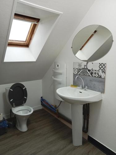 une salle de bain avec un lavabo et des toilettes dans l'établissement Colibri Studio, à Courtils