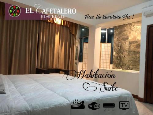 - un panneau indiquant une chambre d'hôtel avec un lit dans l'établissement Hotel El Cafetalero, à Satipo