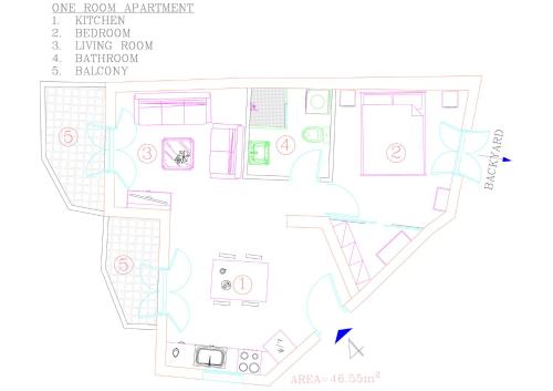 a floor plan of a apartment with a diagram at Theoxenia Kasos Luxury Apartments in Panayía