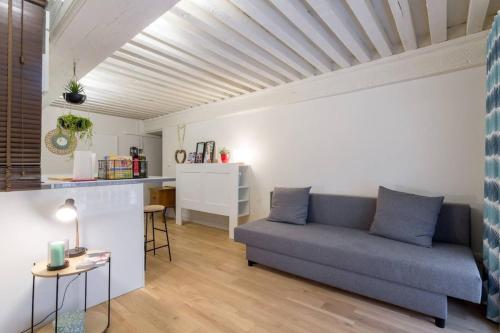 un salon avec un canapé et une table dans l'établissement Elegant loft - 4 people - Place Sathonay, à Lyon