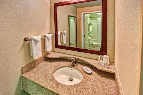 La salle de bains est pourvue d'un lavabo et d'un miroir. dans l'établissement SpringHill Suites Norfolk Old Dominion University, à Norfolk