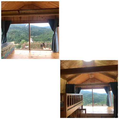 a view from the inside of a house with a window at THIÊN HƯƠNG Homestay Măng Đen in Kon Von Kla
