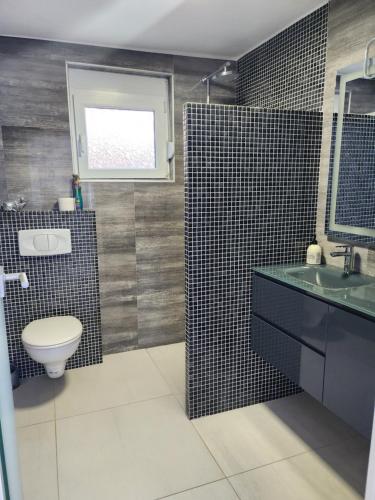 ein Bad mit einem WC und einem Waschbecken in der Unterkunft Apartments Merin in Utjeha