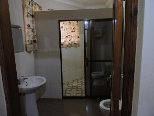 a bathroom with a sink and a toilet at Perigrin Rest House in Karatu