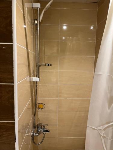 a shower stall with a shower curtain in a bathroom at Florence khamsin - dream house in Hurghada
