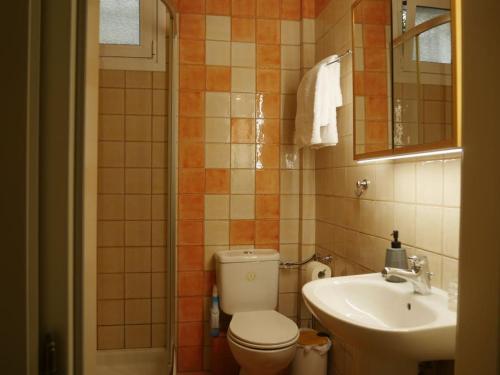 a bathroom with a toilet and a sink at Green Cozy Nest in Paleo Tsifliki