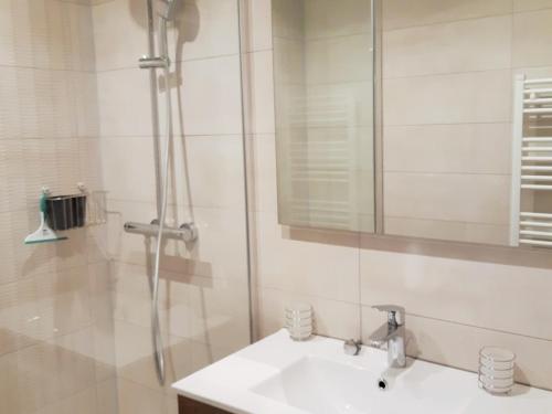 a bathroom with a sink and a shower at Studio Les Deux Alpes, 1 pièce, 4 personnes - FR-1-516-158 in Les Deux Alpes