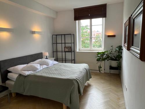 1 dormitorio con cama y ventana en I&M Apartments Plac Solny Wrocław en Wroclaw