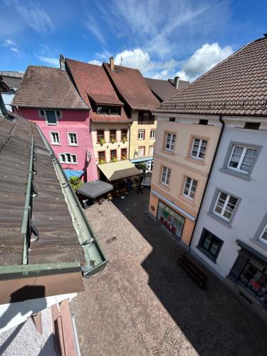 an overhead view of a group of buildings at Altstadtliebe in Bad Säckingen