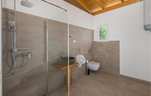 a bathroom with a shower with a toilet and a sink at 3 Bedroom Cozy Home In Buje in Buje