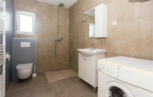 een badkamer met een wastafel, een toilet en een douche bij 3 Bedroom Stunning Home In Tijarica in Vukići