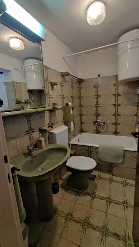 a bathroom with a sink and a toilet and a tub at Apartman CELIJA in Barban