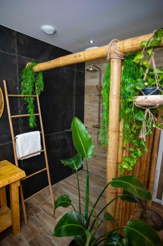 une chambre avec une échelle et une plante verte dans l'établissement L'Évasion Loveroom, à Sarreguemines