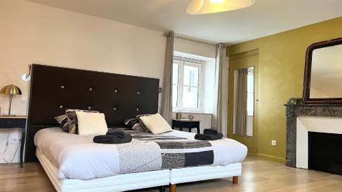 a bedroom with a large bed and a fireplace at Maison Bossoreil - Chambre Layon in Angers