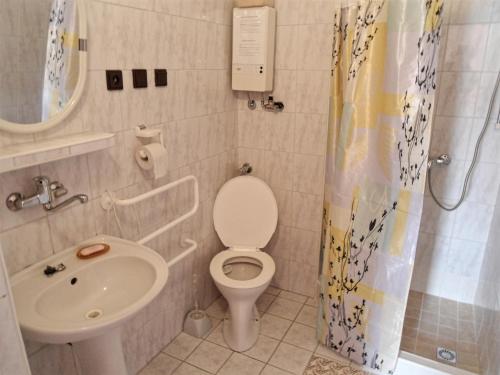 a small bathroom with a toilet and a sink at Apartmán Magdaléna in Závažná Poruba