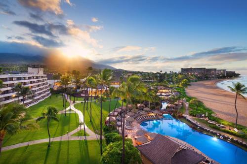 a view of a resort with a river and a beach at Sheraton Maui Resort & Spa in Lahaina