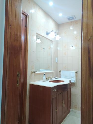 un baño con lavabo y espejo en 19 DE MAYO APARTMENT, en Bahía Blanca