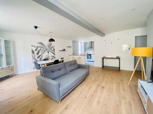 un salon avec un canapé et une table dans l'établissement Le Bastide Cosy, à Carcassonne