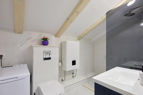 Baño blanco con aseo y lavamanos en Mia Maria Apartment, en Cavtat