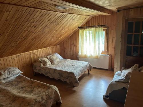 um quarto com 2 camas e uma janela em Casa Cesy em Teşila