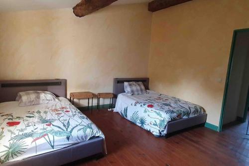 a bedroom with two beds in a room at Maison à la campagne, proche de Carcassonne in Alairac